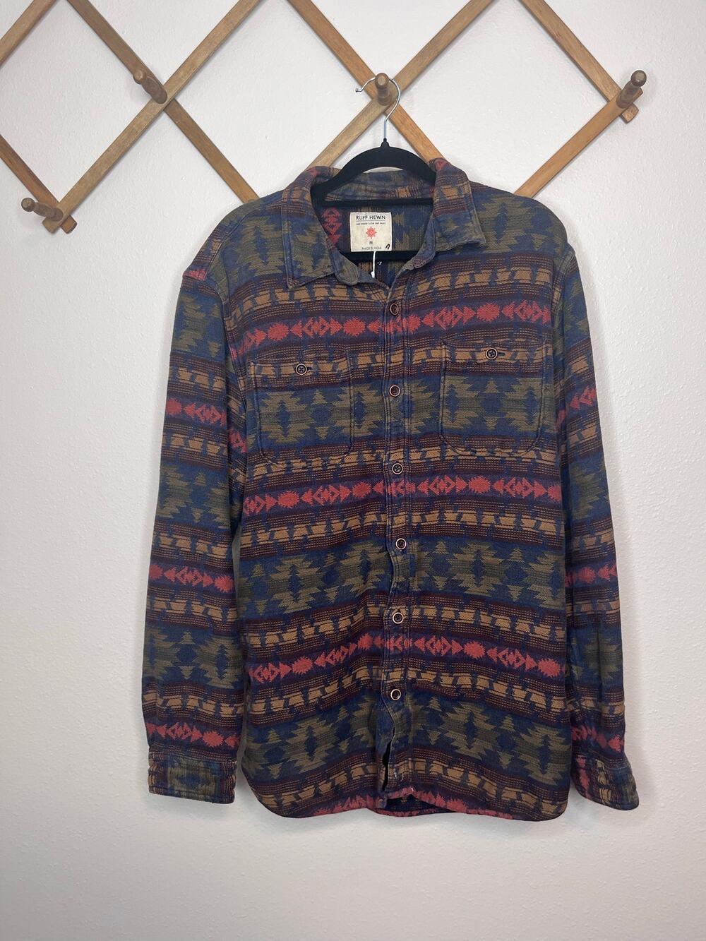 Ruff Hewn Southwestern Geometric Print Flannel Button-Down Shirt Size M